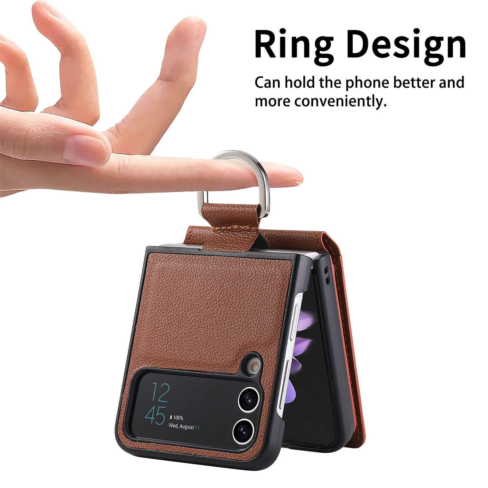 For Samsung Galaxy Z Flip4 5G Card Holder Kickstand Case PU Leather Coated PC Phone Cover with Built-in Metal Sheet For Samsung Galaxy Z Flip4 5G Card Holder Kickstand Case PU Leather Coated PC Phone Cover with Built-in Metal Sheet